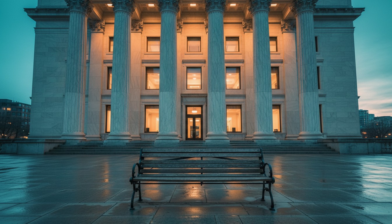 Open appellate court opinion volume with notes and a fountain pen