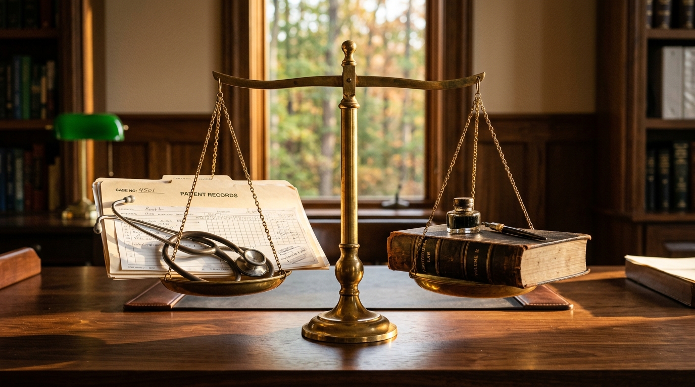 Open law book and gavel resting on a wooden desk
